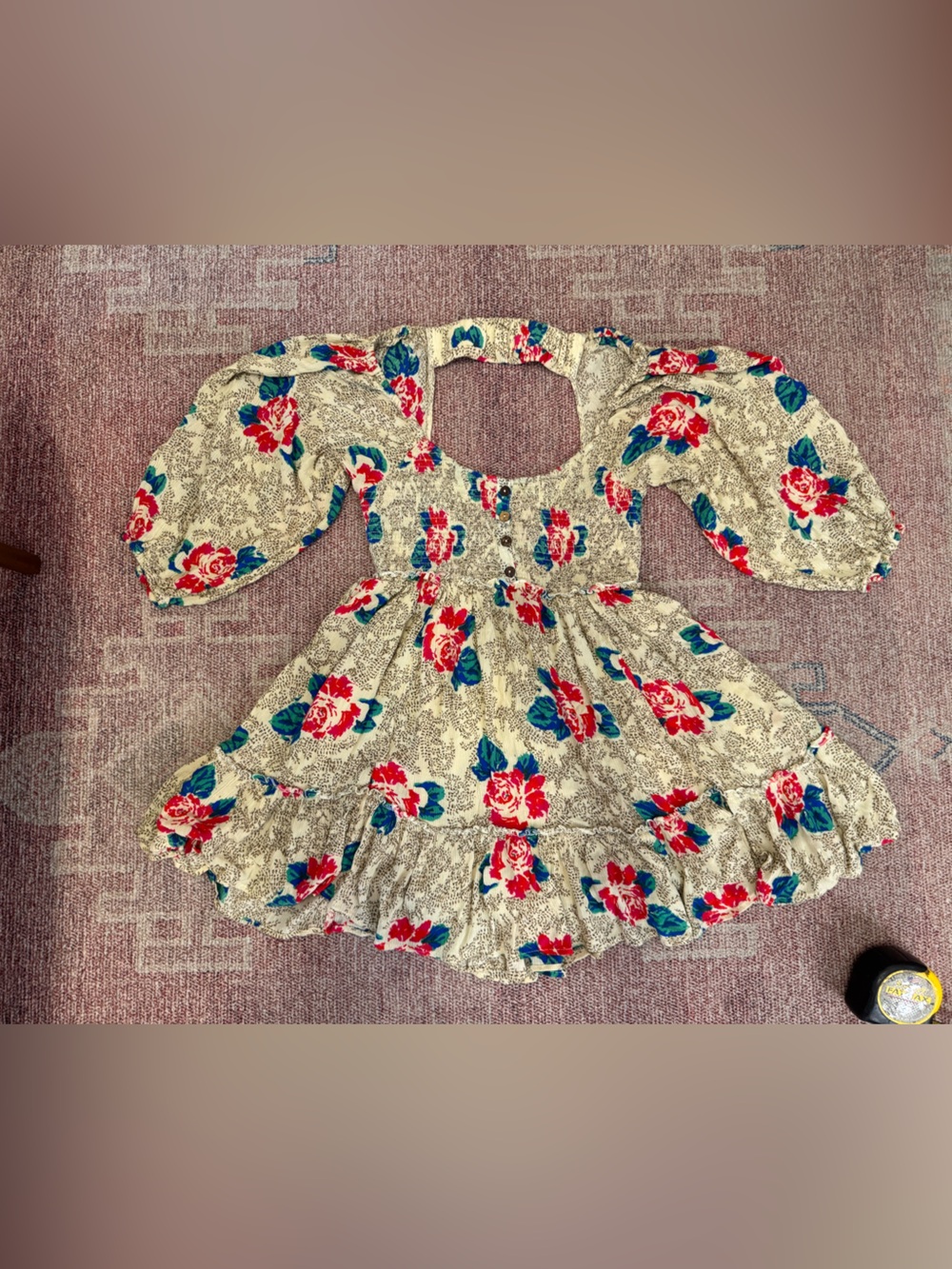 Free People Summer Picnic Printed Smocked Mini Dress size small petite